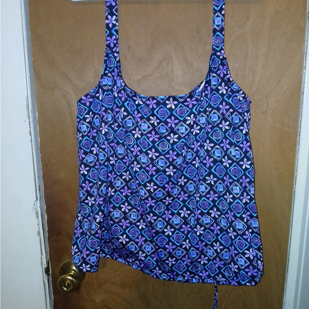 Blue and White One Piece Swim Top